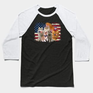 Funny Cat USA Cat Lovers Cat Moms 4th July Baseball T-Shirt